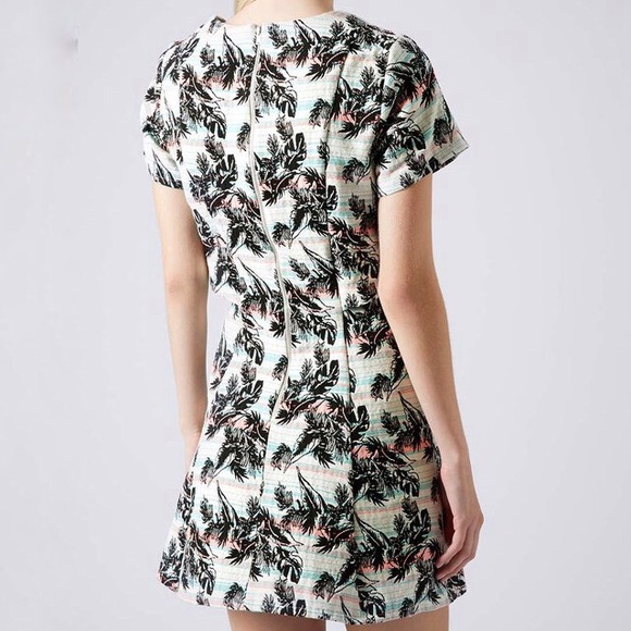 TOPSHOP Tropical Leaf Crop Overlay Skater Dress - Picture 3 of 9